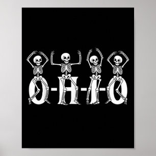 Funny O-h-i-o State Skeleton Ohio Halloween Vintag Poster
