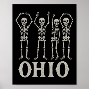 Funny O-h-i-o State Skeleton Ohio Halloween Vintag Poster