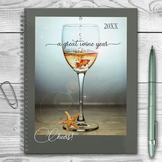 Funny Ocean Design Wine Year Planner (Planner featuring a fantasy scene with a glass of wine and cute goldfish as well as a starfish)