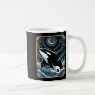 Funny Ocean Orca Whale Jumping On A Tarot Card Nig Coffee Mug
