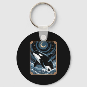 Funny Ocean Orca Whale Jumping On A Tarot Card Nig Key Ring