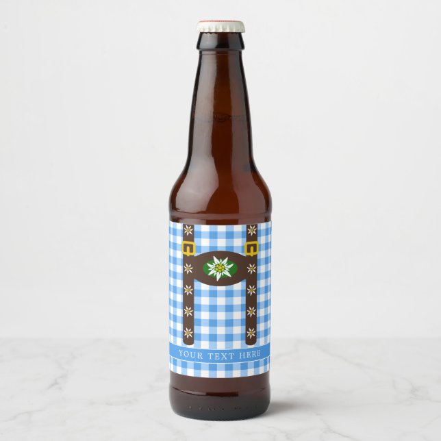 Funny Octoberfest Lederhosen Suspenders Beer Bottle Label (Front)