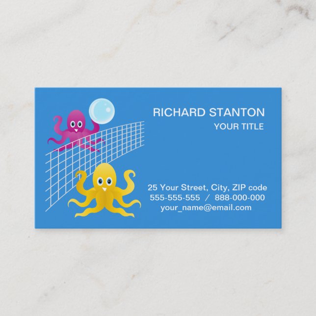 Funny octopies playing volleyball business card (Front)