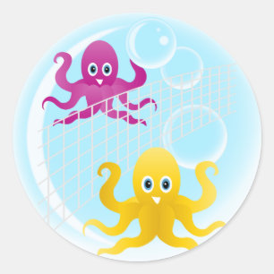 Funny octopies playing volleyball classic round sticker