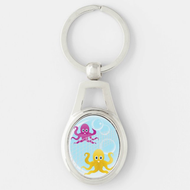 Funny octopies playing volleyball key ring (Front)