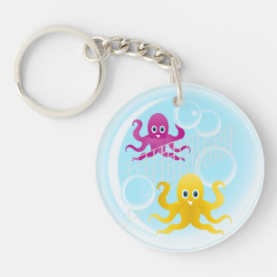 Funny octopies playing volleyball key ring