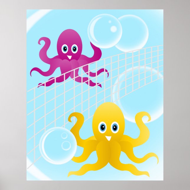 Funny octopies playing volleyball poster (Front)