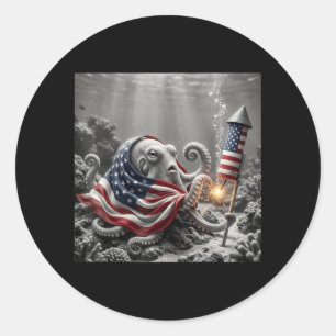 Funny Octopus Aamerican Usa Flag 250 Years 4th Of Classic Round Sticker