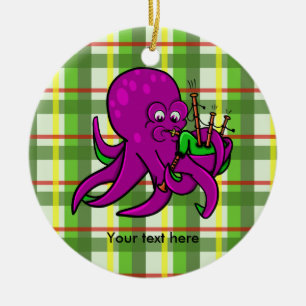 Funny Octopus Bagpipes Illustration Ceramic Tree Decoration
