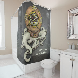 Funny Octopus Diver Sketch Personalised Shower Curtain
