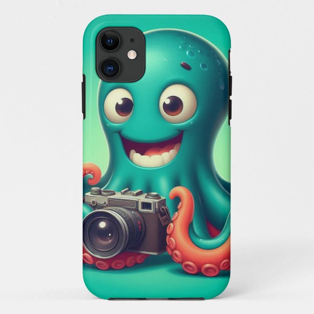 Funny Octopus Holding a Camera Case-Mate iPhone Case (Back)
