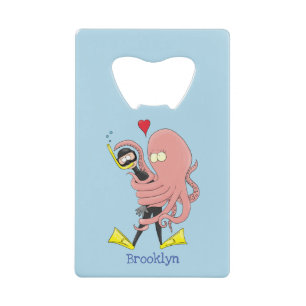 Funny octopus hugs diver cartoon humour