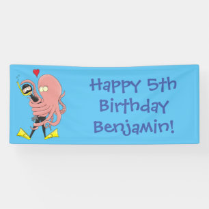 Funny octopus hugs diver cartoon humour banner