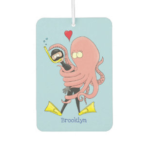 Funny octopus hugs diver cartoon humour car air freshener