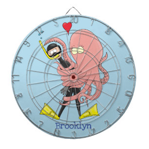 Funny octopus hugs diver cartoon humour dartboard