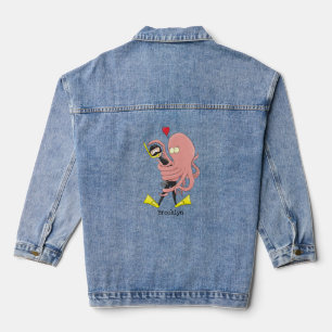 Funny octopus hugs diver cartoon humour denim jacket