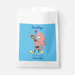 Funny octopus hugs diver cartoon humour favour bag