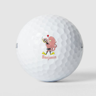 Funny octopus hugs diver cartoon humour golf balls