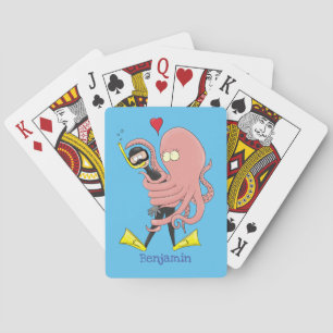 Funny octopus hugs diver cartoon humour playing cards
