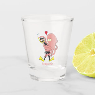 Funny octopus hugs diver cartoon humour shot glass