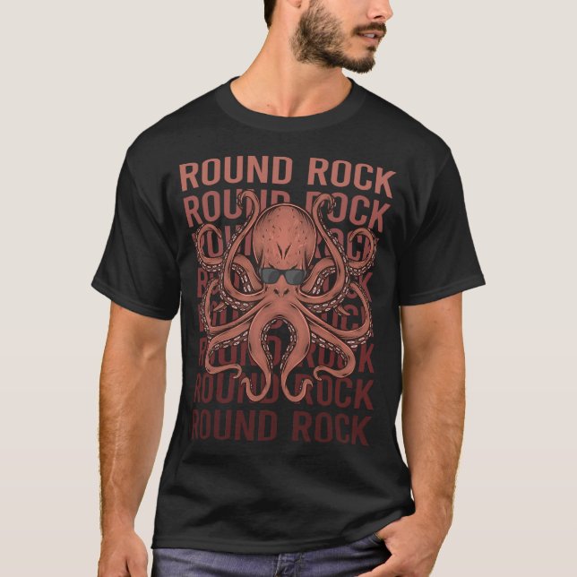 Funny Octopus Round Rock T-Shirt (Front)