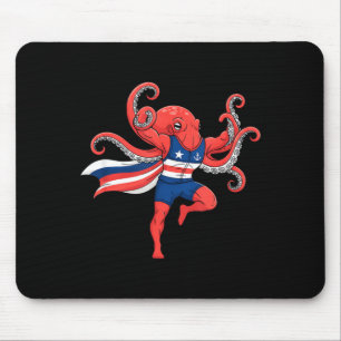 Funny octopus superhero patriotic muscular captain mouse pad