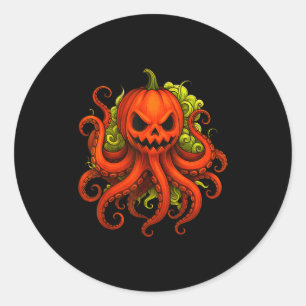 Funny Octopus With Pumpkin Head Happy Halloween Bo Classic Round Sticker
