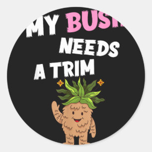 Funny offensive rude novelty bush needs a trim classic round sticker
