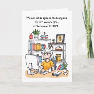 Funny Office Birthday Card with AI Humor Cartoon