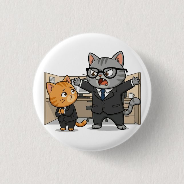 Funny Office Cat Boss Scolding Employee Button (Front)