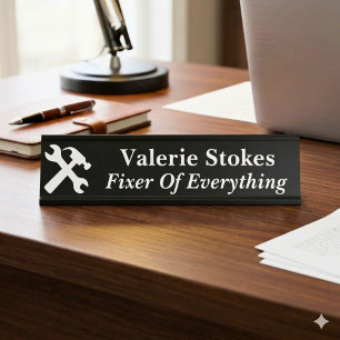 Funny Office Fixer Of Everything Silhouette Black Desk Name Plate