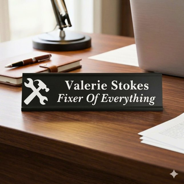 Funny Office Fixer Of Everything Silhouette Black Desk Name Plate (Creator Uploaded)