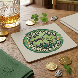 Funny Official Irish Drinking Team Vintage 90s Square Paper Coaster