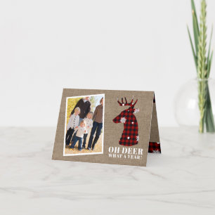Funny Oh Deer Burlap Christmas Holiday Card