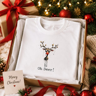 Funny Oh Deer Reindeer Watercolor Christmas T-Shirt