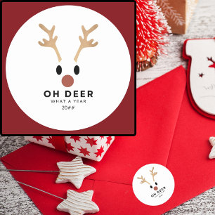 Funny Oh Deer What a Year Christmas Classic Round Sticker