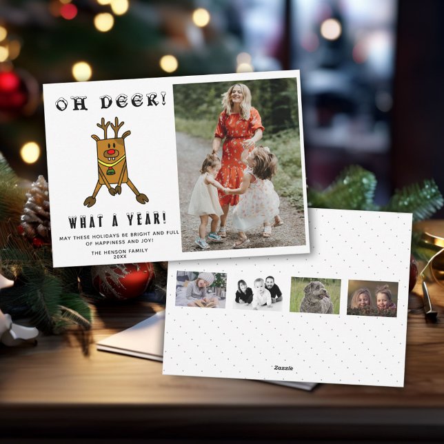 Funny Oh Deer What a Year Christmas Photo collage Holiday Card (Creator Uploaded)