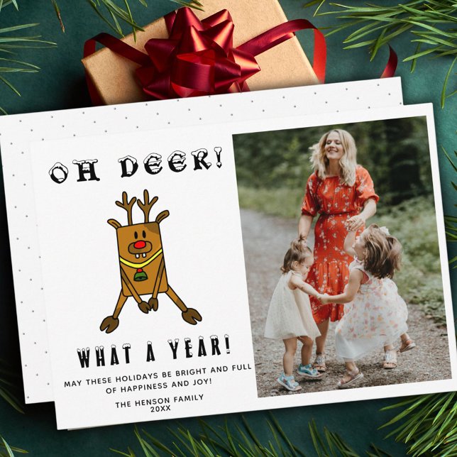 Funny Oh Deer What a Year Christmas Photo Holiday Card (Creator Uploaded)