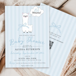 Funny Oh Mmama Llama Cute Blue Baby Boy Shower Invitation