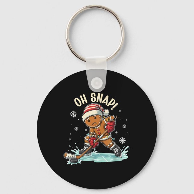 Funny Oh Snap Christmas Gingerbread Playing Ice Ho Key Ring (Front)