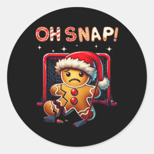 Funny Oh Snap Hockey Gingerbread Christmas Santa H Classic Round Sticker