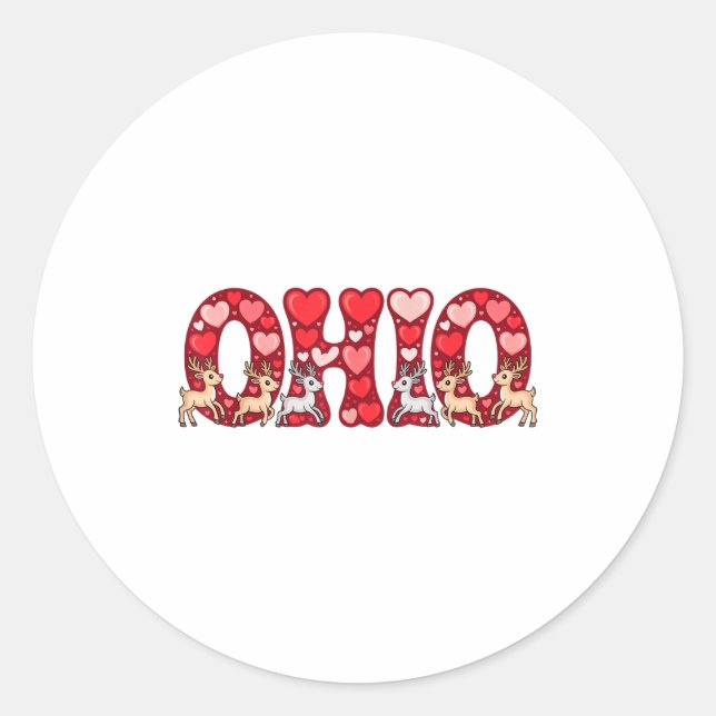 Funny Ohio Deer Midwestern Party O-h-i-o In Valent Classic Round Sticker (Front)