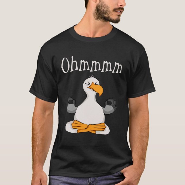 Funny Ohmmm Yoga Seagull Zen Meditation Relaxation T-Shirt (Front)