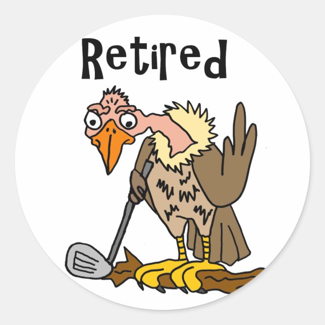 Funny Old Buzzard Playing Golf Retired Cartoon Classic Round Sticker (Front)