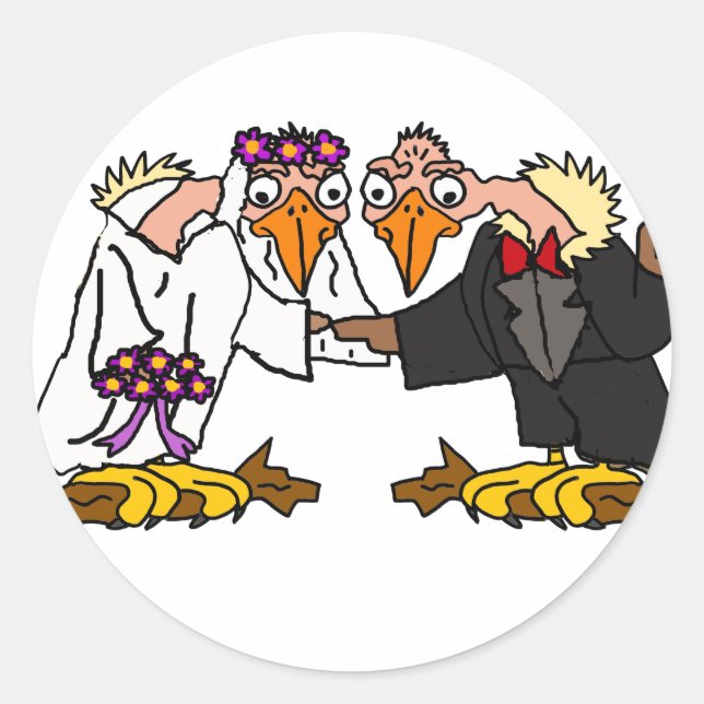 Funny Old Buzzard Wedding Cartoon Art Classic Round Sticker (Front)