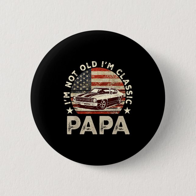 Funny Old Car Clic American Us Flag Mens Dad Papa  6 Cm Round Badge (Front)