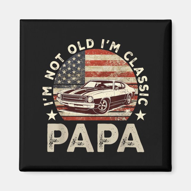 Funny Old Car Clic American Us Flag Mens Dad Papa  Magnet (Front)