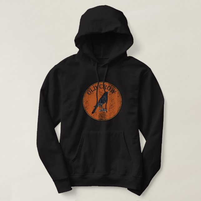 Funny Old Crow Rustic Distressed Look Hoodie (Design Front)
