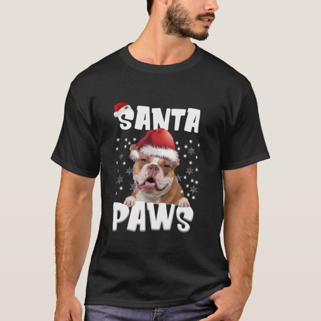 Funny Old English Bulldog Christmas Lights Tree Do T-Shirt (Front)