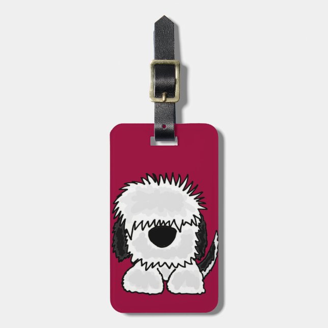 Funny Old English Sheepdog Cartoon Luggage Tag (Front Vertical)